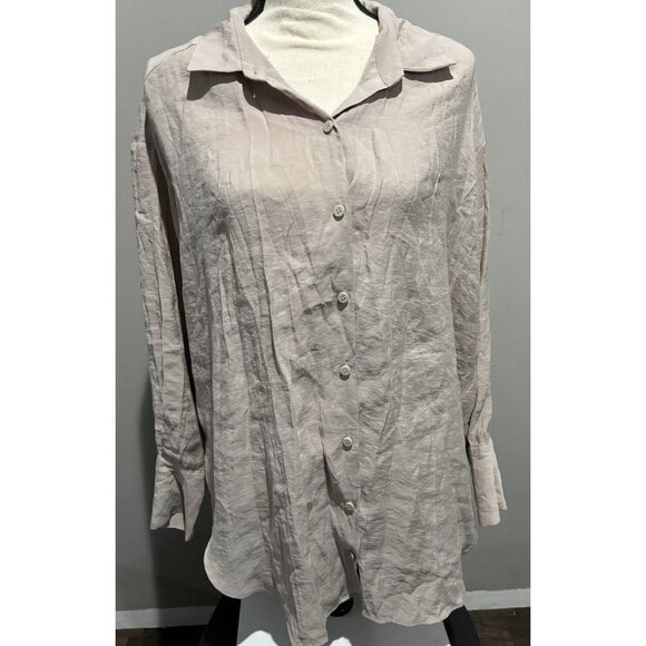 ZARA cream linen button front shirt oversized women's size Large - Picture 1 of 8